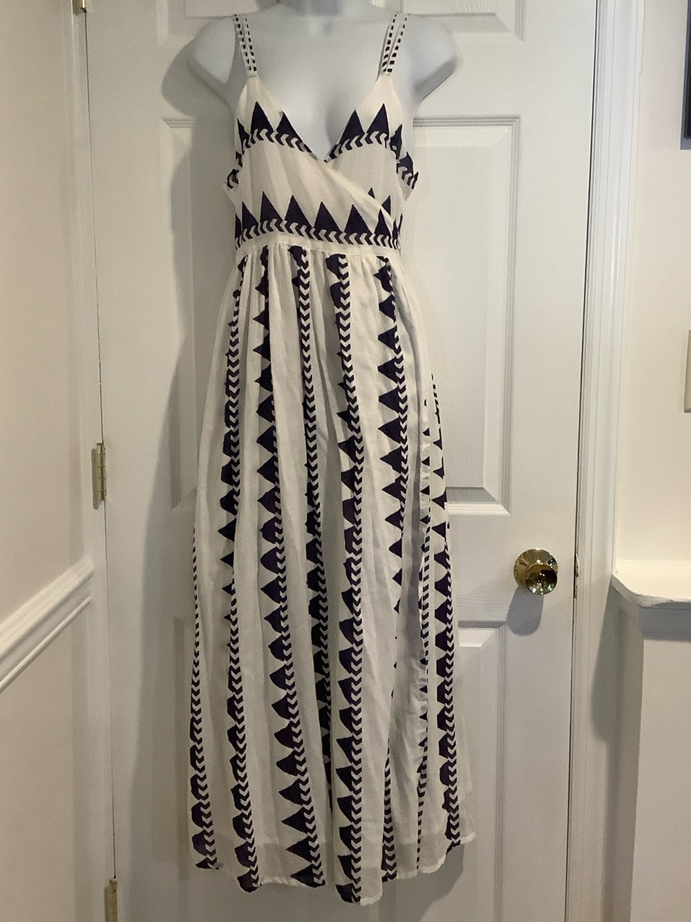 OLIPHANT TUCKERNUCK 100% Cotton Navy/White Geometric Light Wrap Maxi Dress M